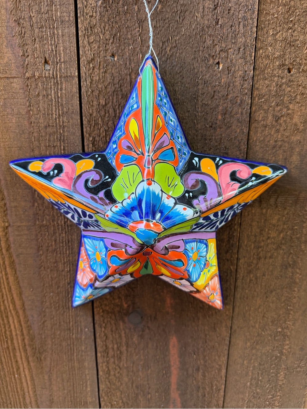 Hand-Painted Multicolor Talavera Star Wall Art